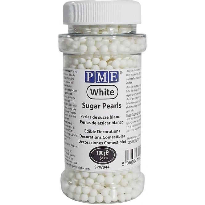 PME White - 4mm Sugar Pearls Dragees Sprinkles 100g