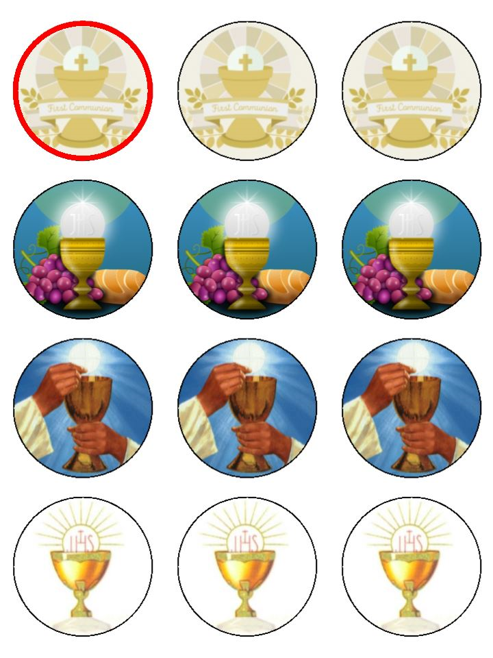 First Holy Communion Traditional Edible Printed Cupcake Toppers Icing Sheet of 12 Toppers